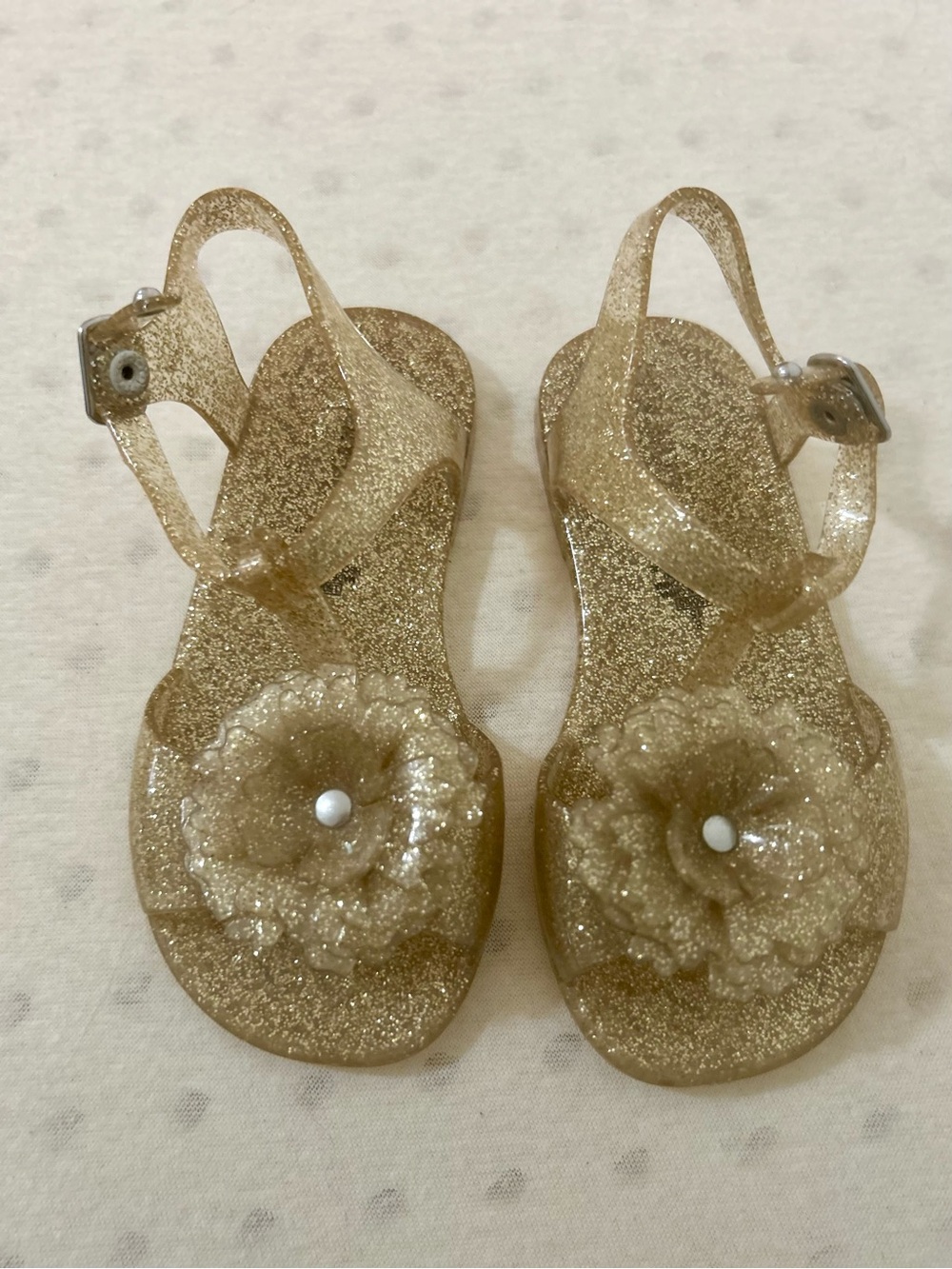 Old Navy Toddler Gold Glitter Flower Jelly Sandals Size 8 Strappy